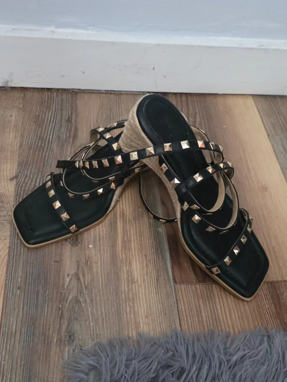 H&M studded wrap ankle wedges